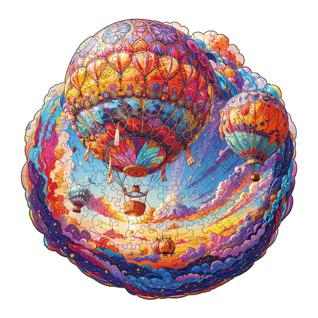 Whimsical Wooden Jigsaw Puzzle- hot air balloon Main image