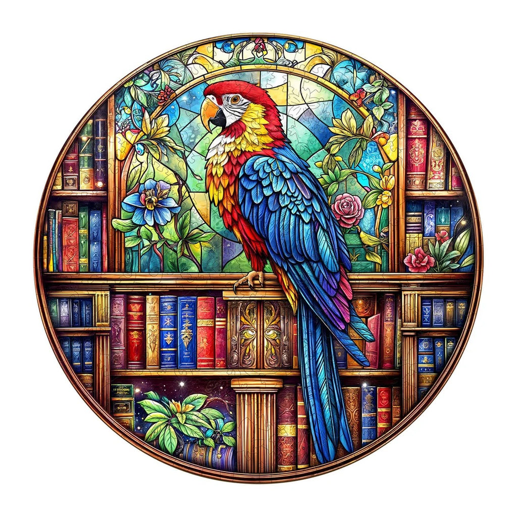 Whimsical Wooden Jigsaw Puzzle- library parrot