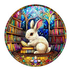 Whimsical Wooden Jigsaw Puzzle- Library Rabbit