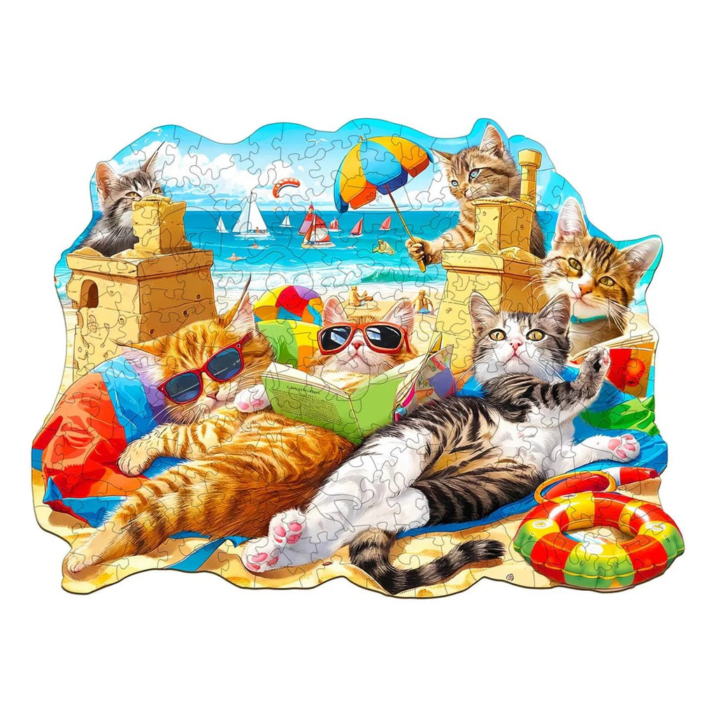 Whimsical Wooden Jigsaw Puzzle-beach cat
