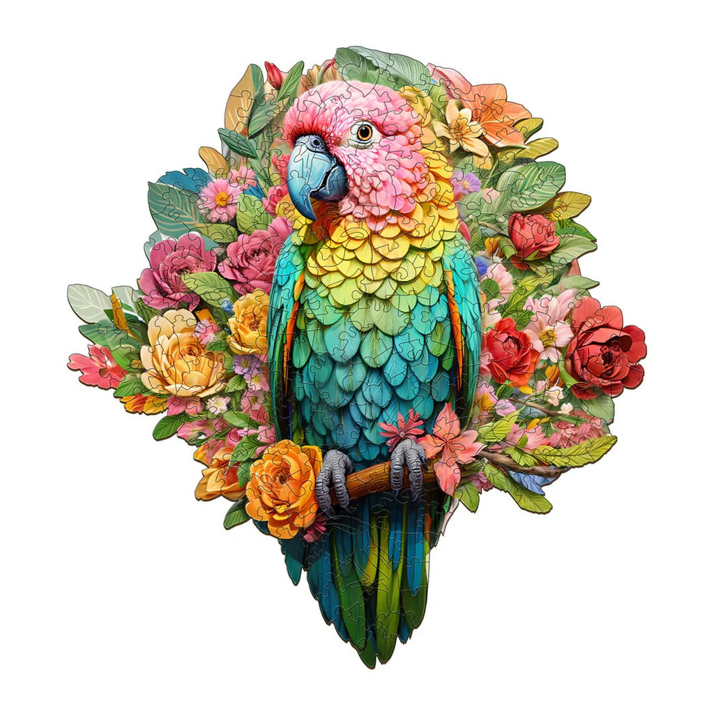 Whimsical Wooden Jigsaw Puzzle-colorful parrot