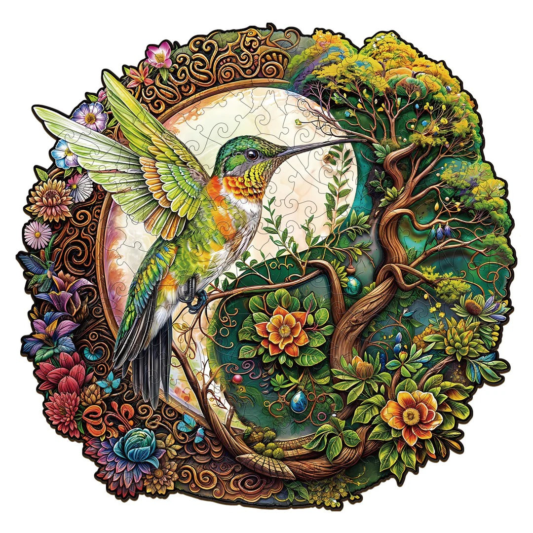 Whimsical Wooden Jigsaw Puzzle- Yin Yang  Hummingbird-1 Main image