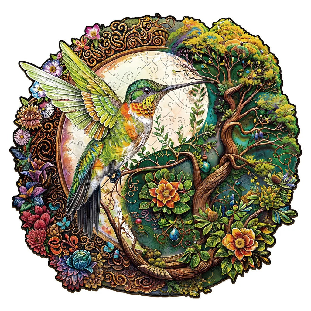 Whimsical Wooden Jigsaw Puzzle- Yin Yang  Hummingbird-1