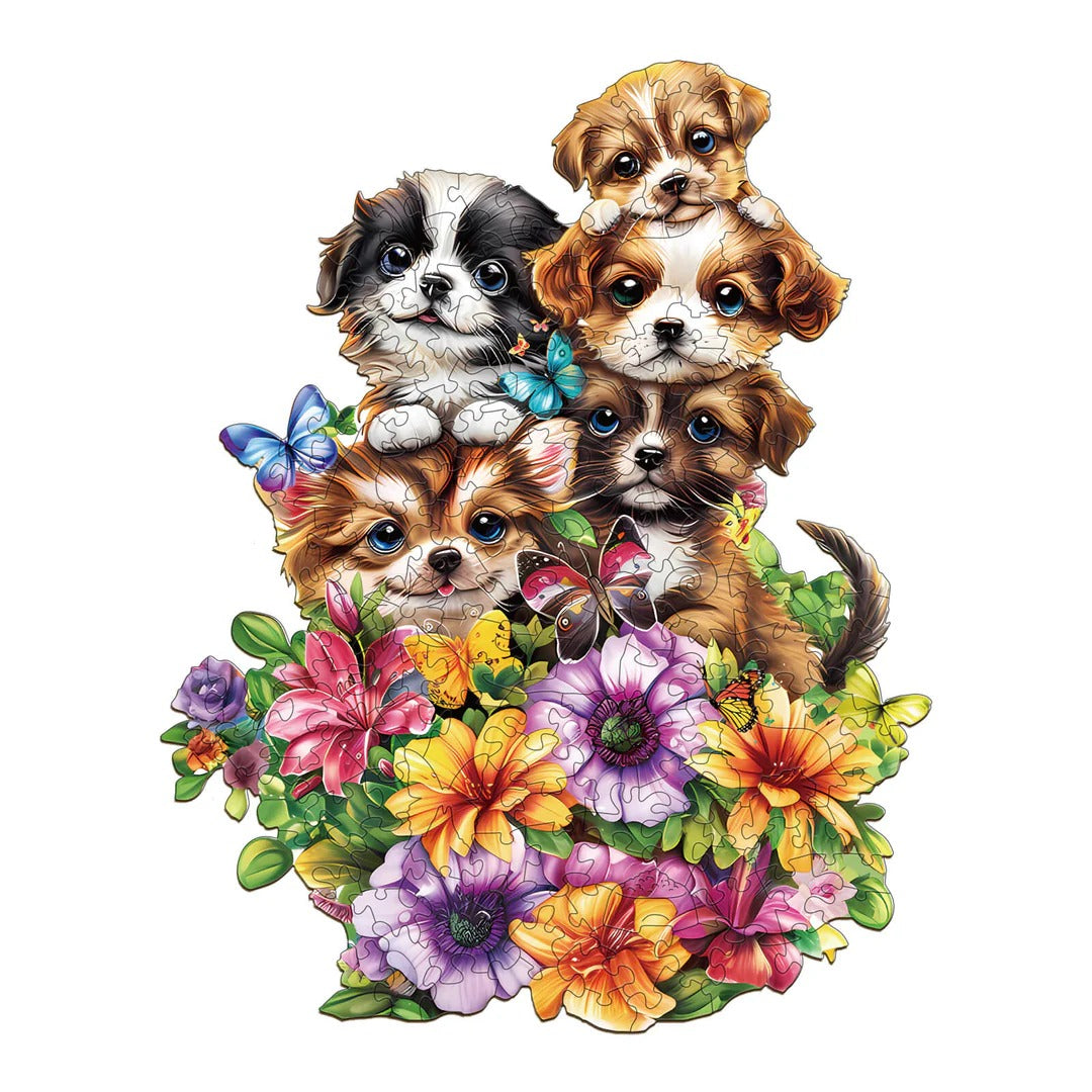 Whimsical Wooden Jigsaw Puzzle-Cute Dogs Main image