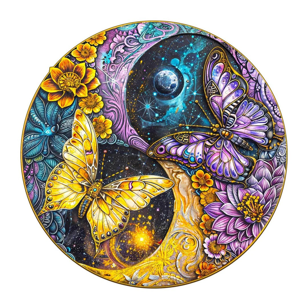 Whimsical Wooden Jigsaw Puzzle-Galaxy Butterflies