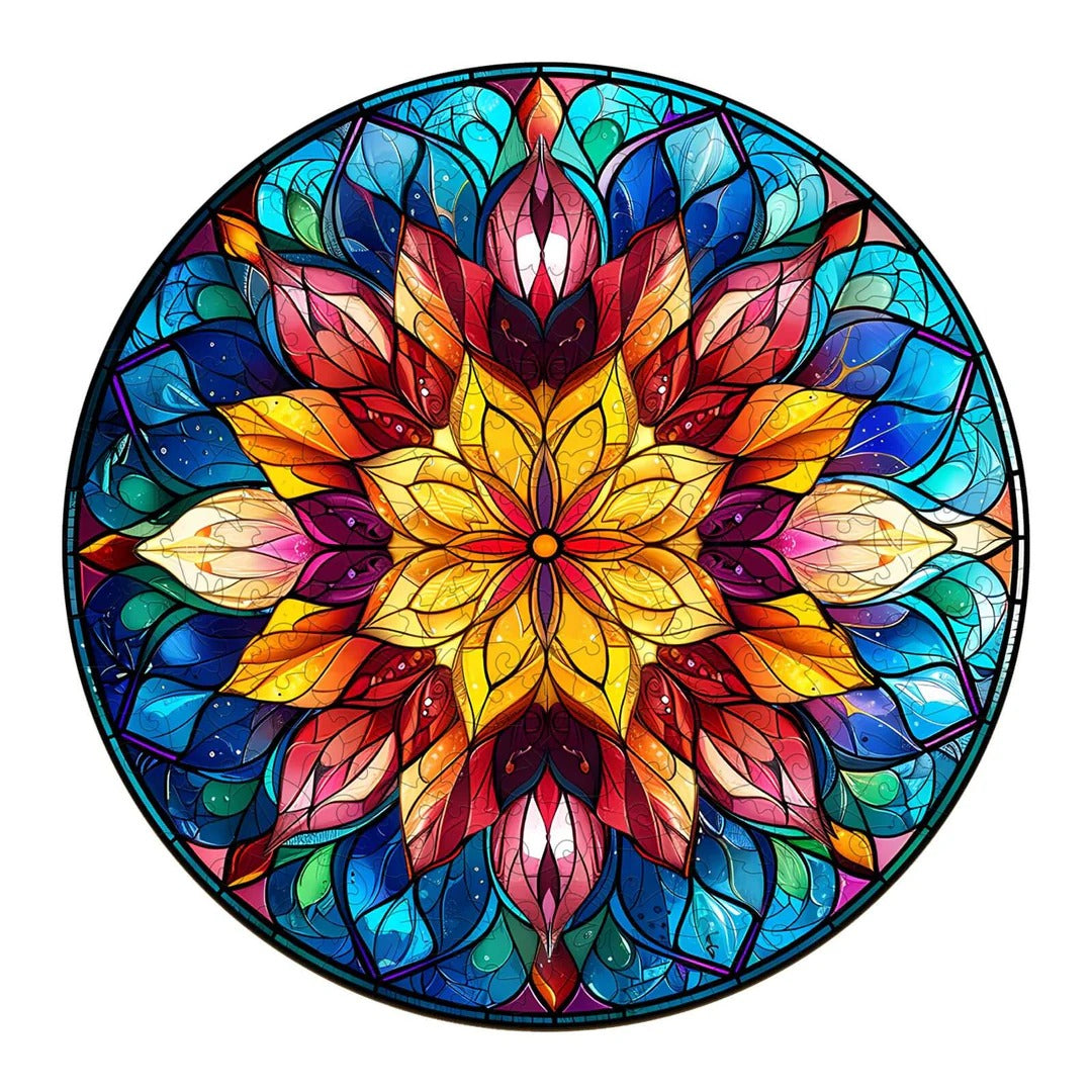 Whimsical Wooden Jigsaw Puzzle-Stained Glass Mandala