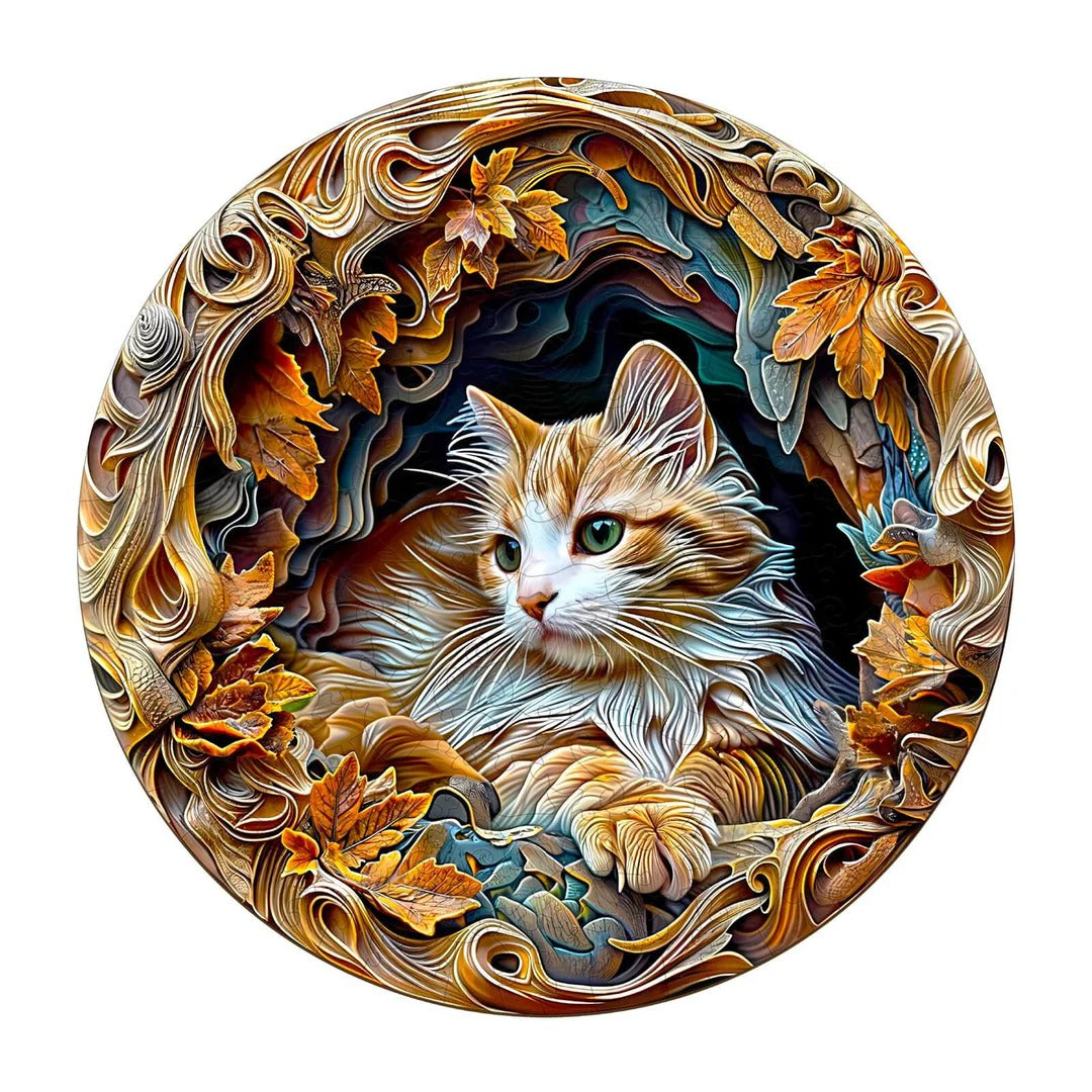 Whimsical Wooden Jigsaw Puzzle-3D Cat Main image