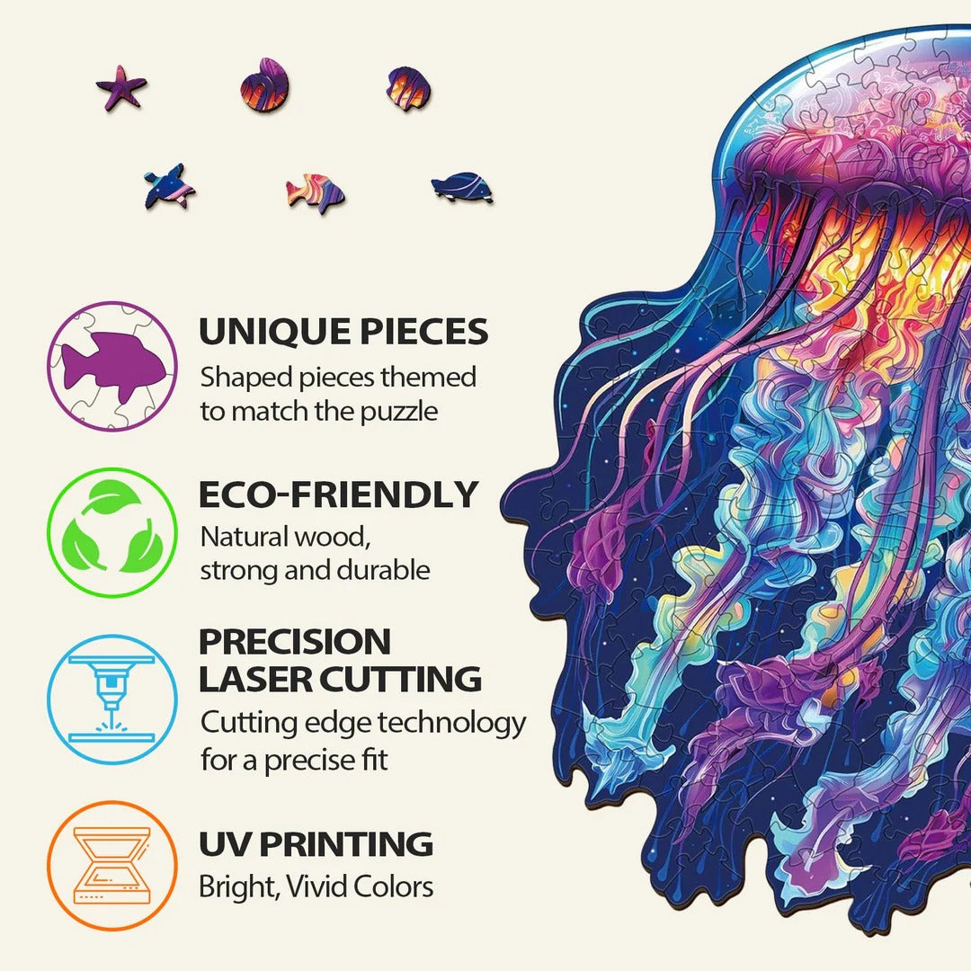 Whimsical Wooden Jigsaw Puzzle- watercolor jellyfish