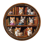 Puzzle en bois fantaisiste - Bibliothèque café pour chats