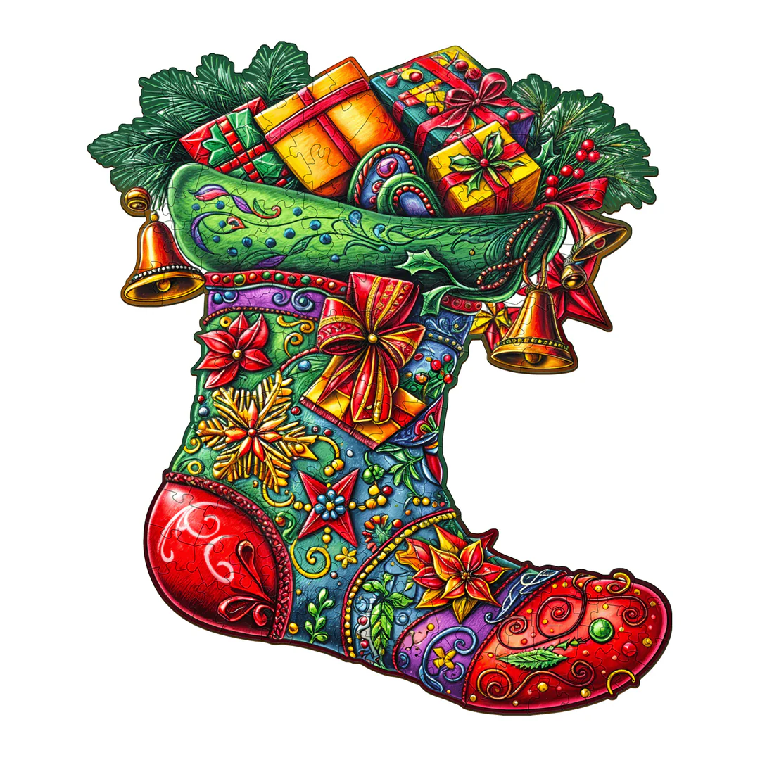 Whimsical Wooden Jigsaw Puzzle- Christmas socks