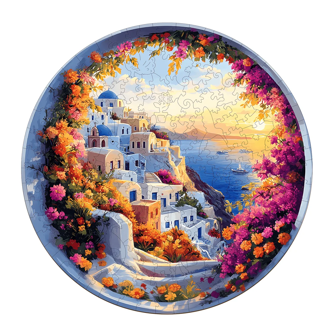 Whimsical Wooden Jigsaw Puzzle-Santorini Main image