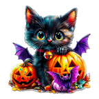 Whimsical Wooden Jigsaw Puzzle- pumpkin and cat