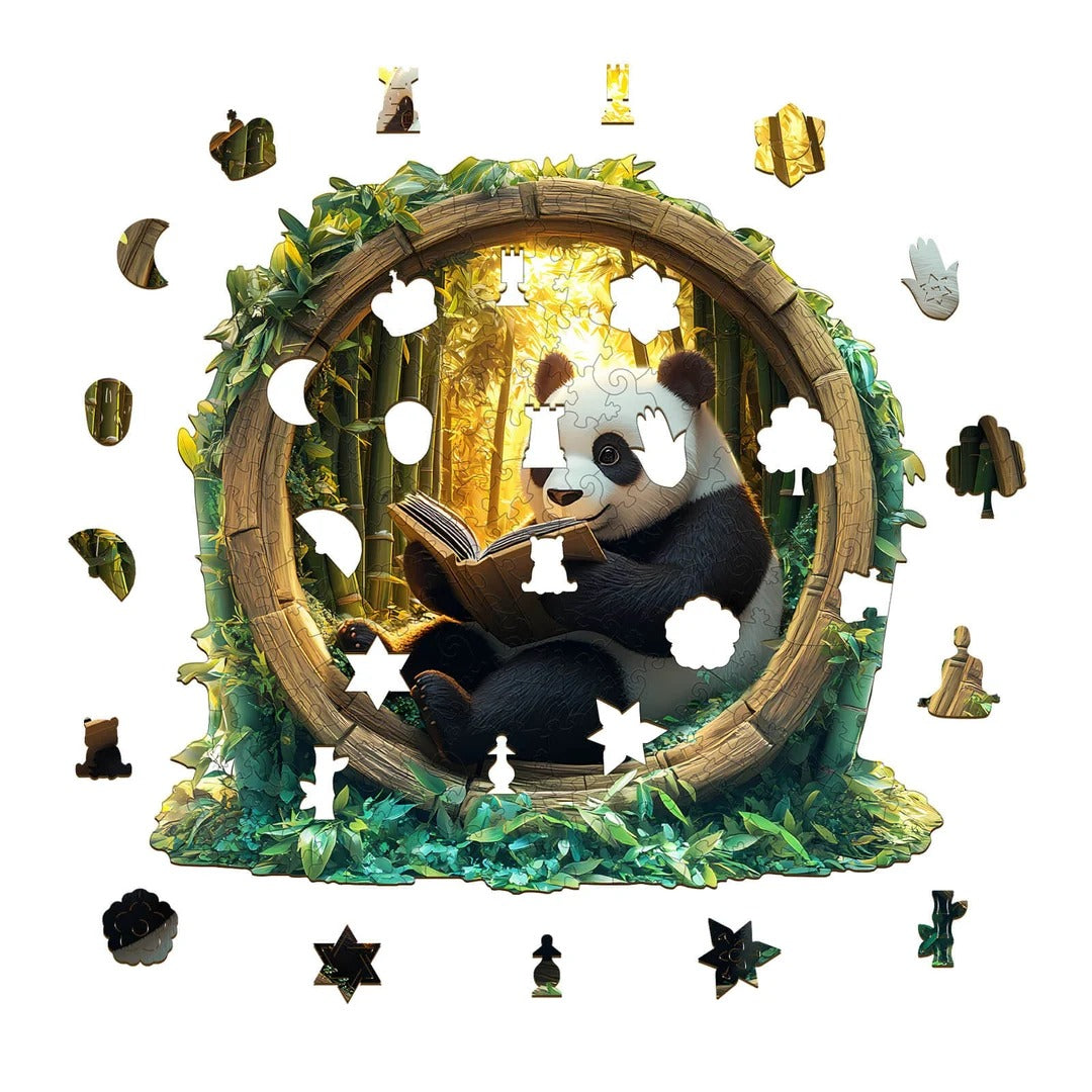 Whimsical Wooden Jigsaw Puzzle- Bamboo Grove Scholar Panda Secondary image