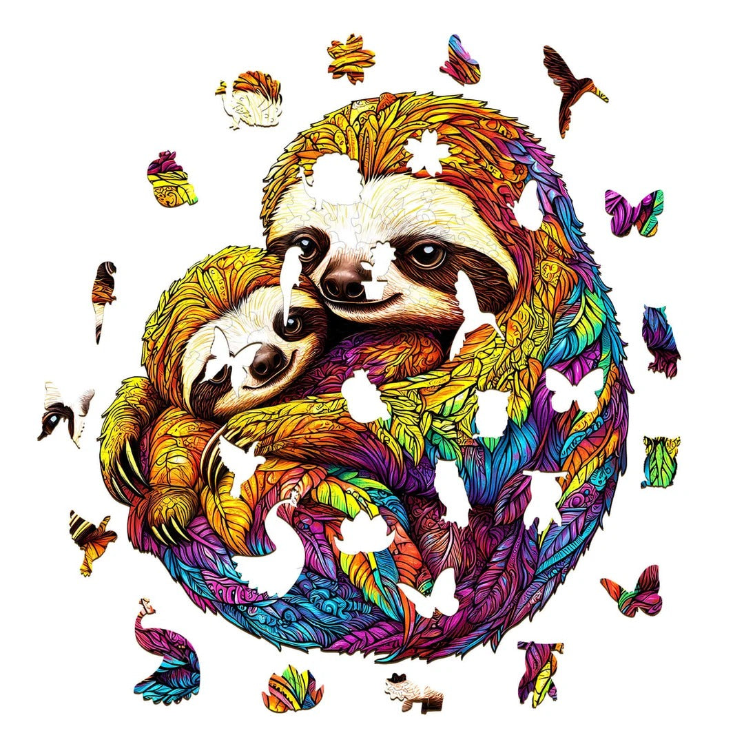 Whimsical Wooden Jigsaw Puzzle- Parent-child Sloth Secondary image