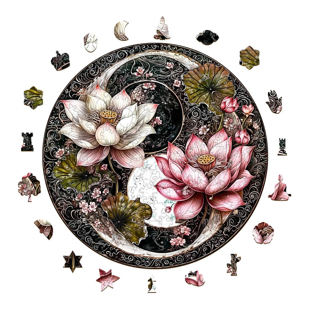 Whimsical Wooden Jigsaw Puzzle-Yin Yang Lotus Secondary image