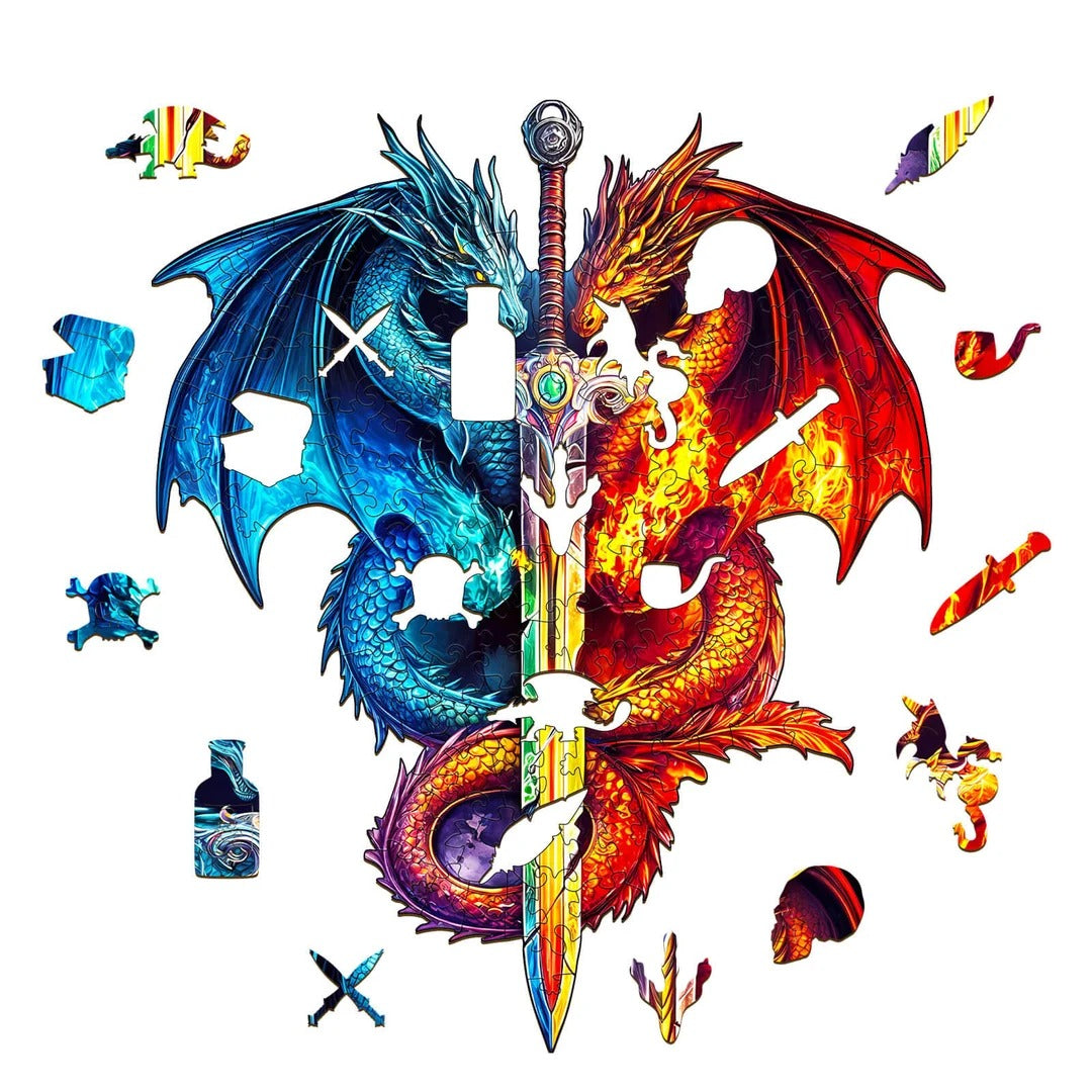 Whimsical Wooden Jigsaw Puzzle- Dragon and Sword Secondary image