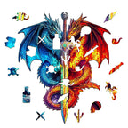 Whimsical Wooden Jigsaw Puzzle- Dragon and Sword