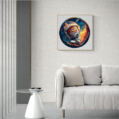 Whimsical Wooden Jigsaw Puzzle - 3D Space Cat - pickApuzzle