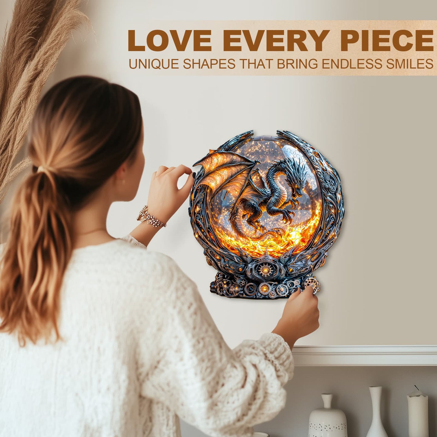 Launiges Holzpuzzle - Magischer Kugel-Feuerdrache