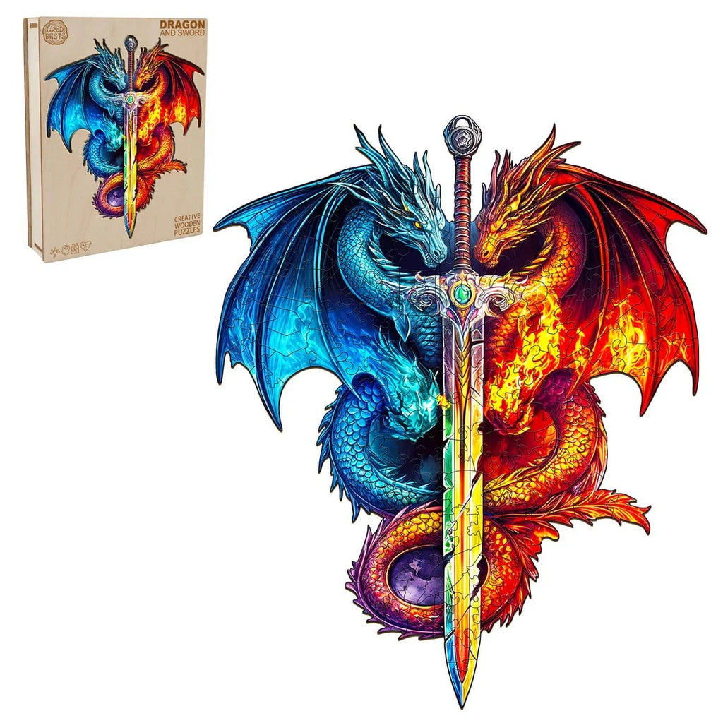 Whimsical Wooden Jigsaw Puzzle- Dragon and Sword