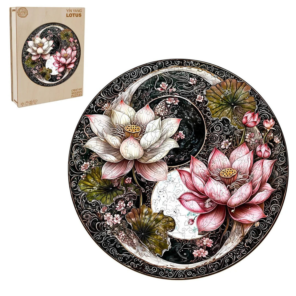 Whimsical Wooden Jigsaw Puzzle-Yin Yang Lotus
