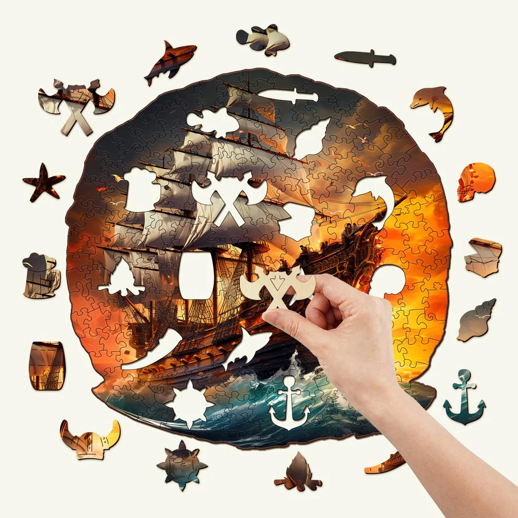 Whimsical Wooden Jigsaw Puzzle-Sailboat at sunse