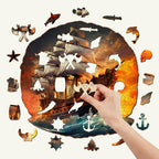 Whimsical Wooden Jigsaw Puzzle-Sailboat at sunse
