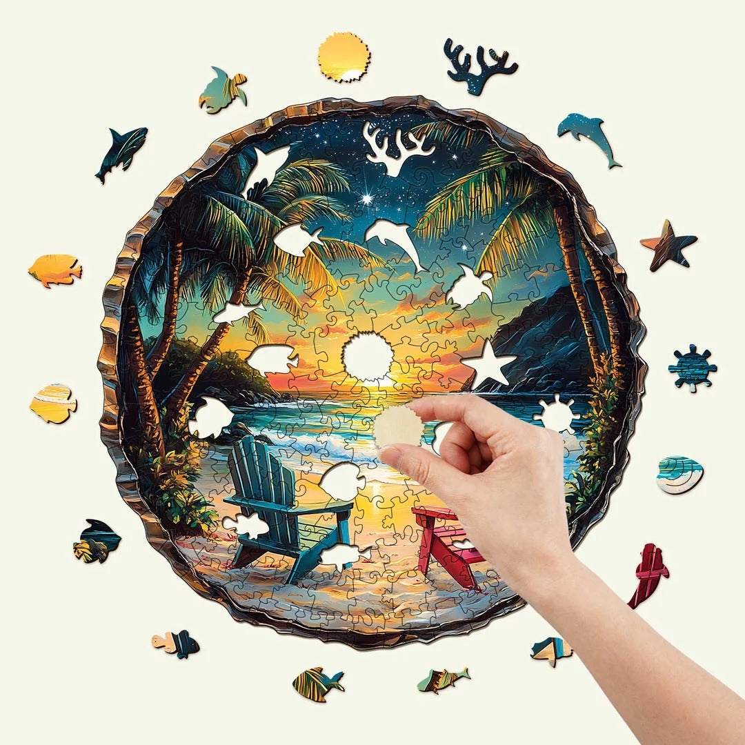 Whimsical Wooden Jigsaw Puzzle- Sunset Beach