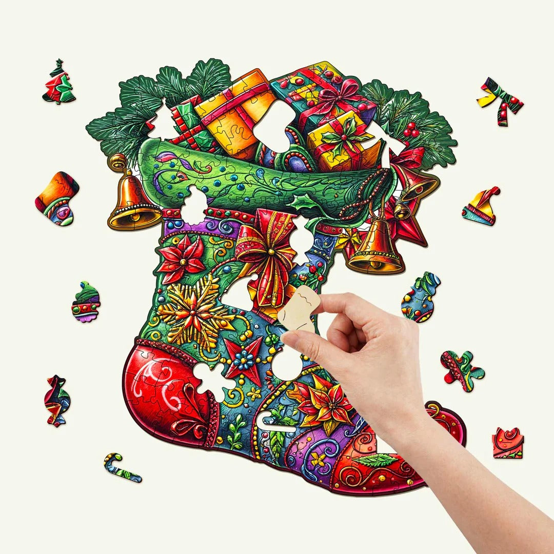 Whimsical Wooden Jigsaw Puzzle- Christmas socks Secondary image