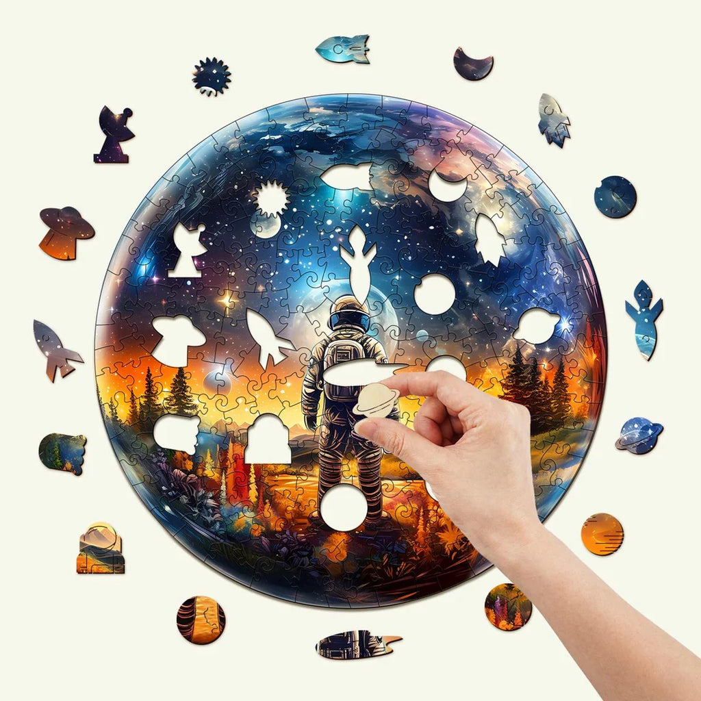Whimsical Wooden Jigsaw Puzzle- Crystal Ball Astronaut