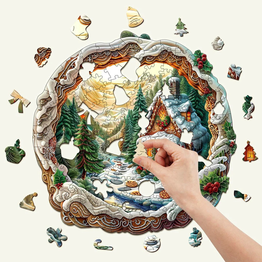 Whimsical Wooden Jigsaw Puzzle- 3D Christmas House - 1 Secondary image
