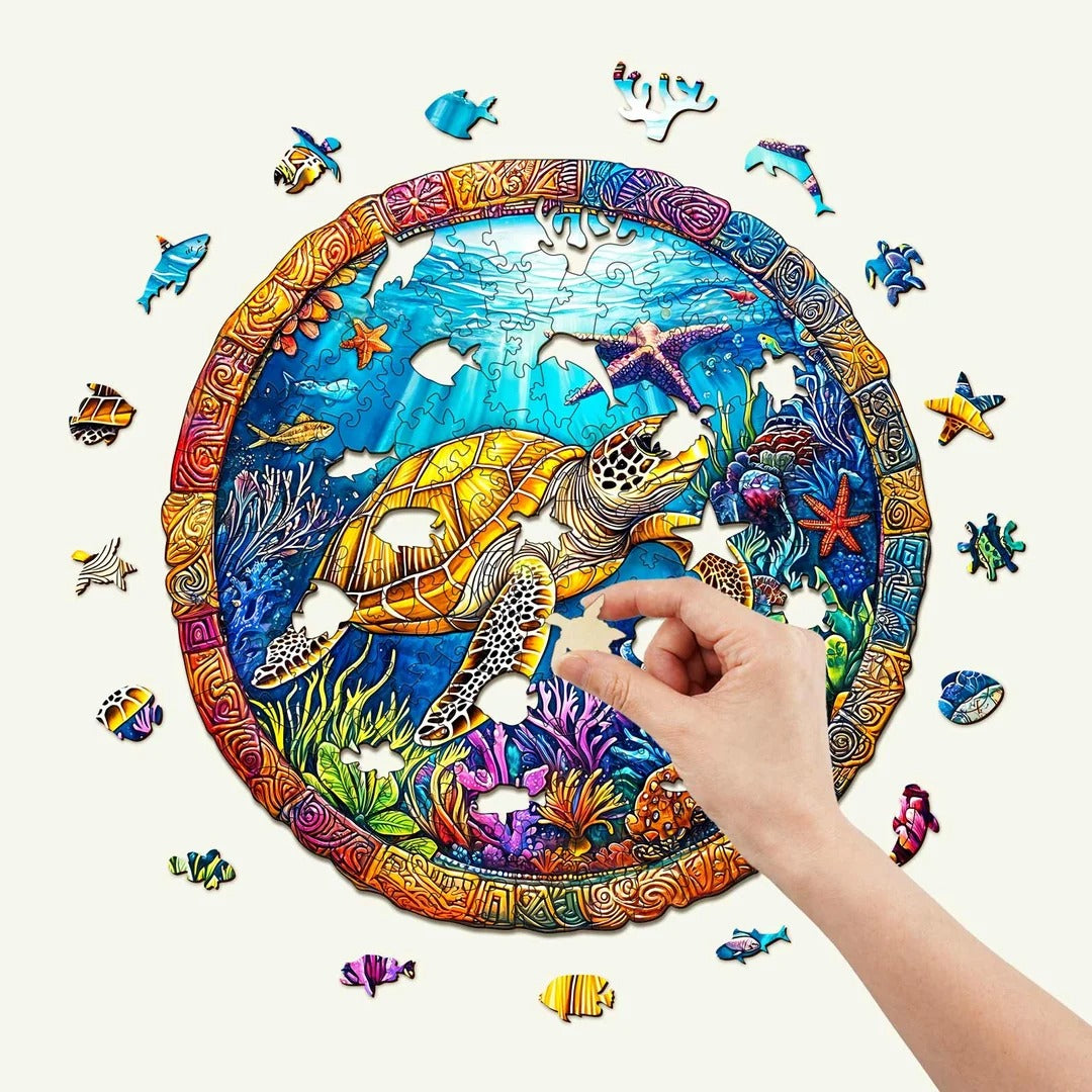 Whimsical Wooden Jigsaw Puzzle- retro turtle Secondary image