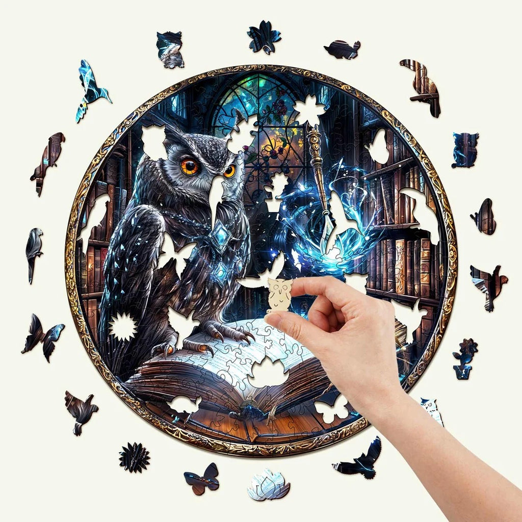 Whimsical Wooden Jigsaw Puzzle- Library Owl