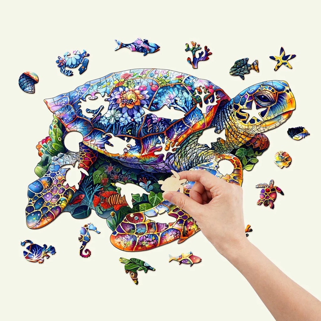 Whimsical Wooden Jigsaw Puzzle-unique turtle