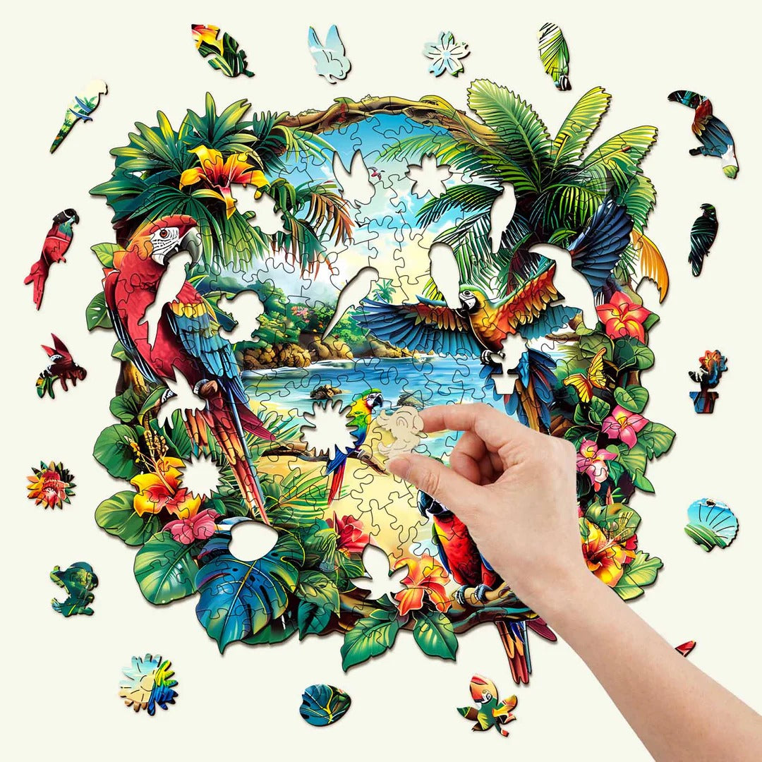 Whimsical Wooden Jigsaw Puzzle- tropical parrot Secondary image
