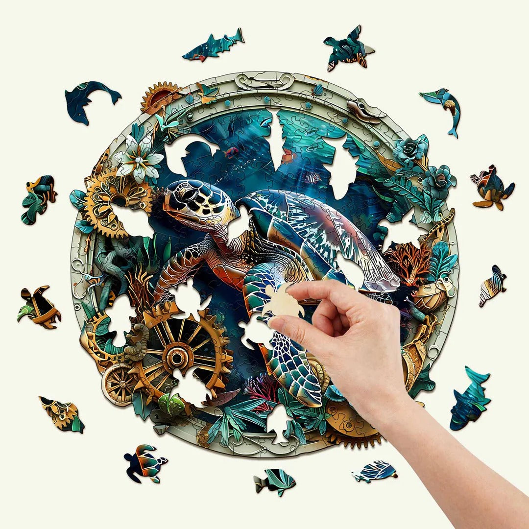 Puzzle en bois fantaisiste - Tortue en relief