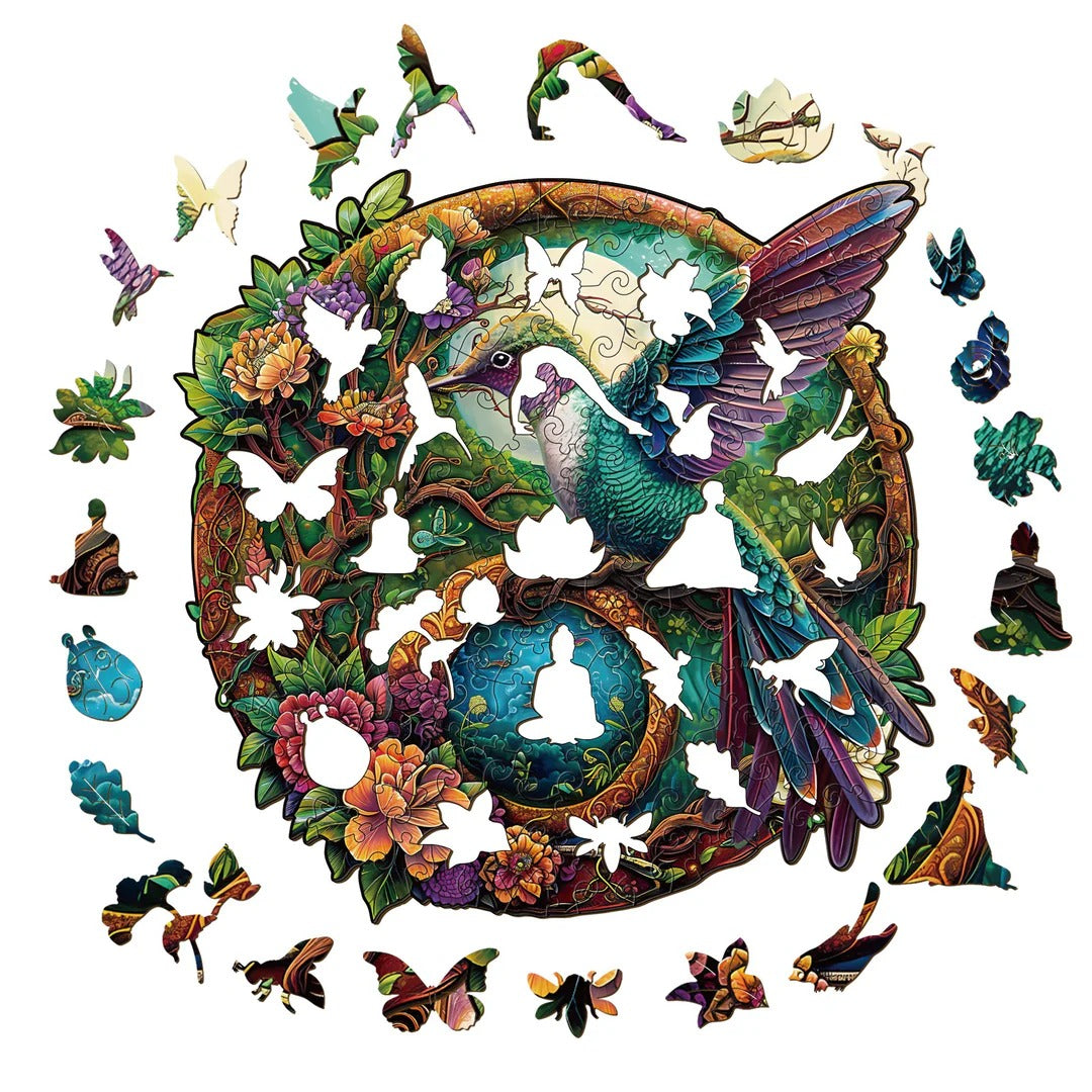 Whimsical Wooden Jigsaw Puzzle- Yin Yang  Hummingbird-2