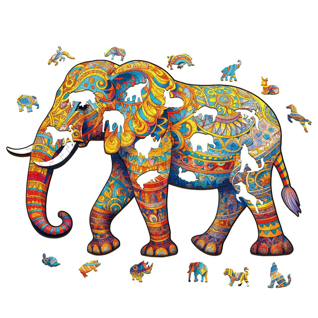 Whimsical Wooden Jigsaw Puzzle-Walking Elephant
