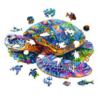 Whimsical Wooden Jigsaw Puzzle-fantasy turtle