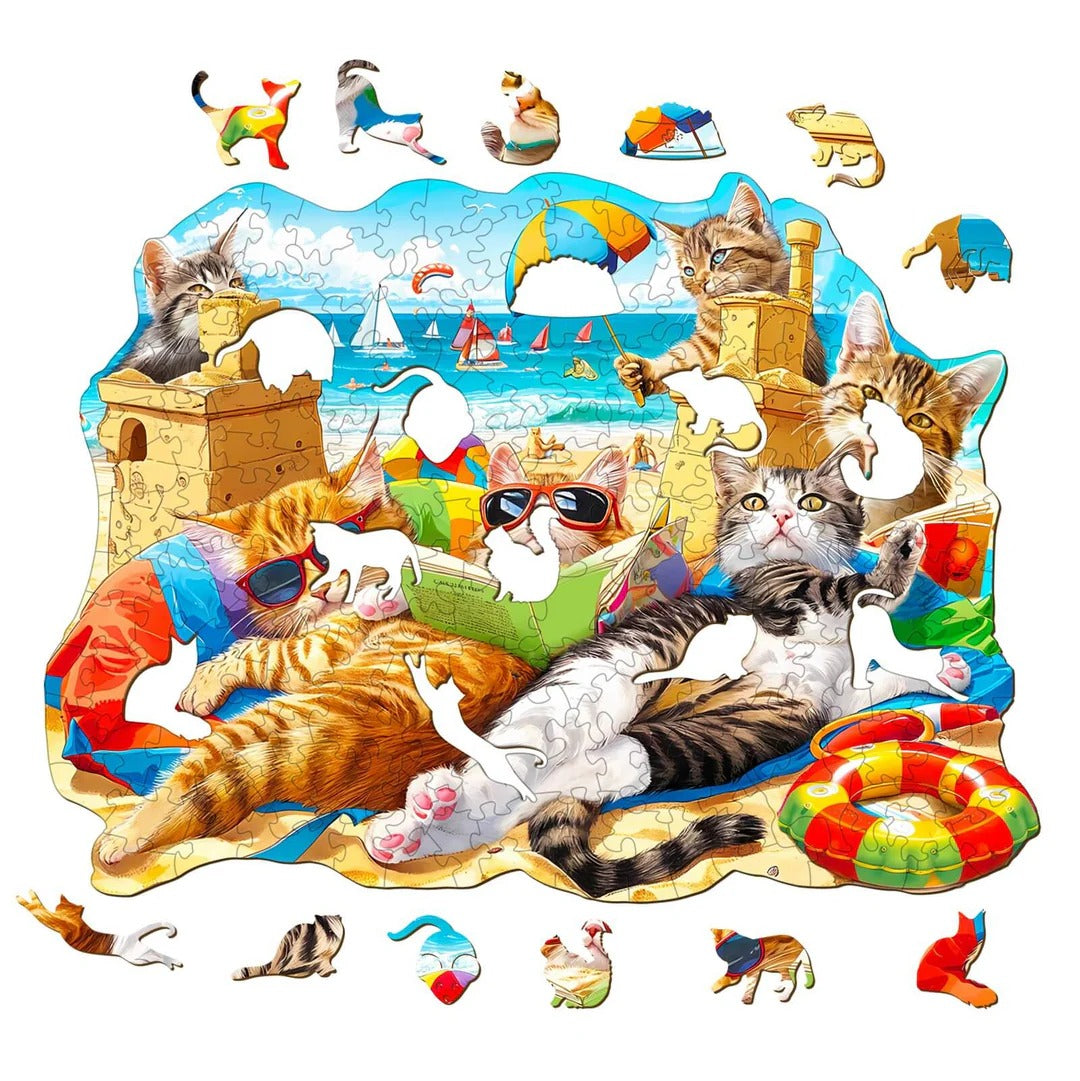 Whimsical Wooden Jigsaw Puzzle-beach cat Secondary image
