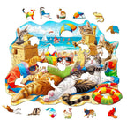 Whimsical Wooden Jigsaw Puzzle-beach cat