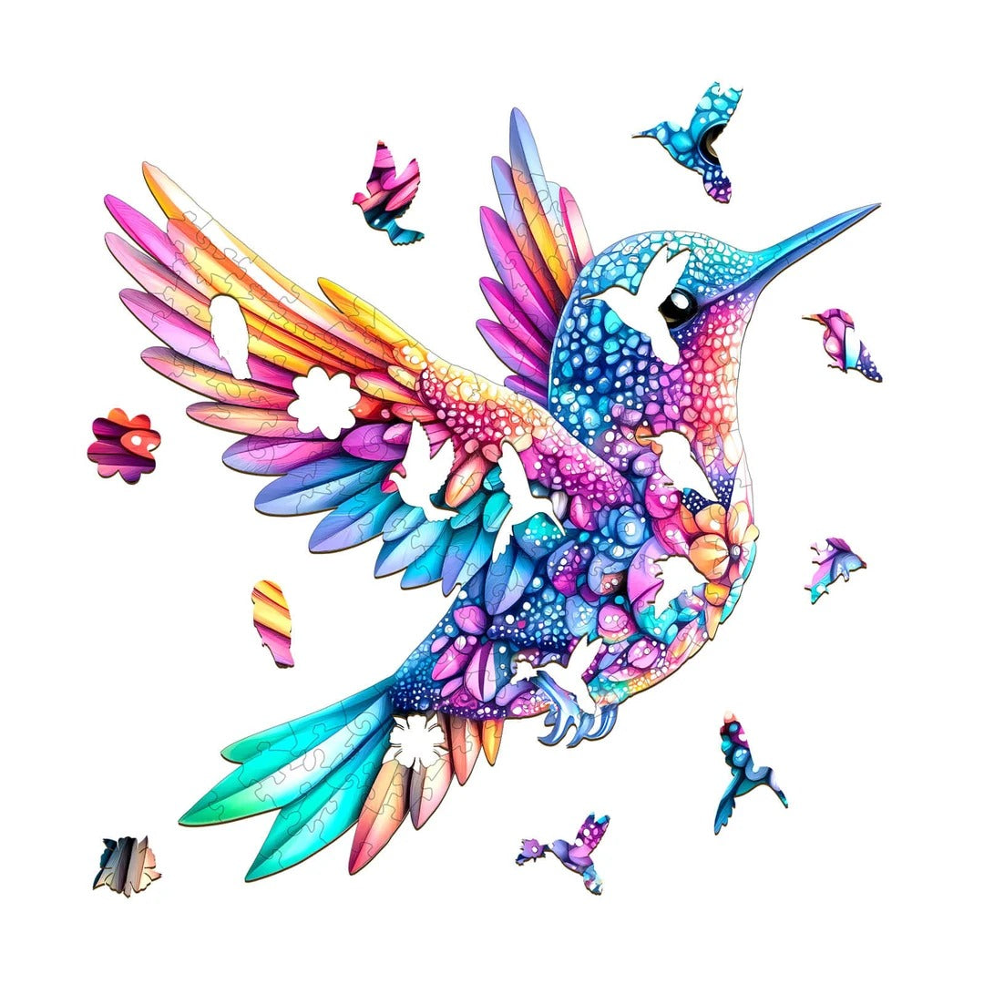 Whimsical Wooden Jigsaw Puzzle- Jewel hummingbird Secondary image