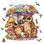 Whimsical Wooden Jigsaw Puzzle- Umbrella Owls
