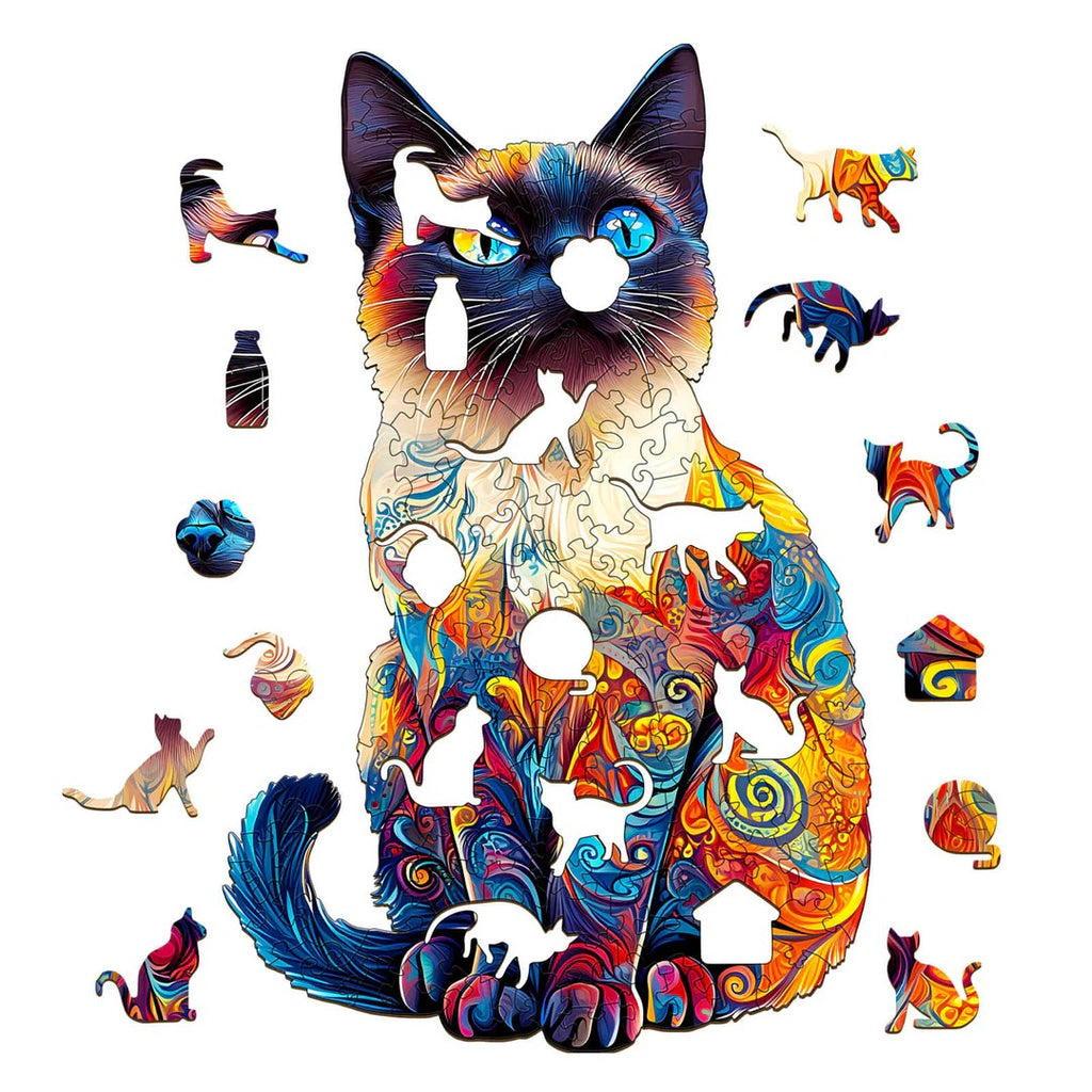 Whimsical Wooden Jigsaw Puzzle- Siamese cat-2