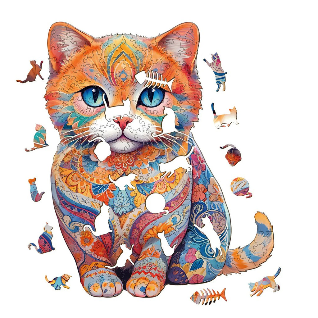 Whimsical Wooden Jigsaw Puzzle-Cute Scottish Cat