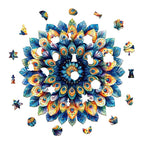 Whimsical Wooden Jigsaw Puzzle- Peacock Feather Mandala