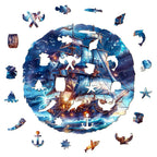 Whimsical Wooden Jigsaw Puzzle- Blue Voyage