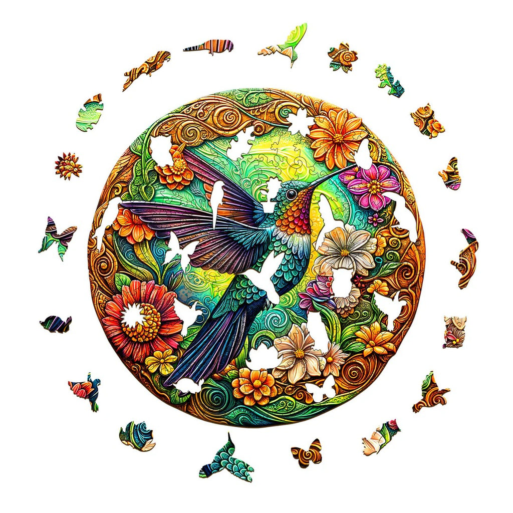 Whimsical Wooden Jigsaw Puzzle- Vintage Hummingbird