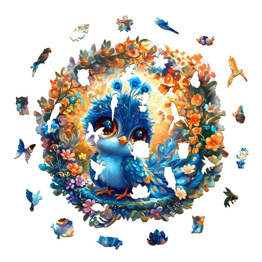 Whimsical Wooden Jigsaw Puzzle-Little Peacock Secondary image