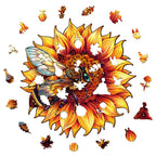 Whimsical Wooden Jigsaw Puzzle-Bee and Sunflower